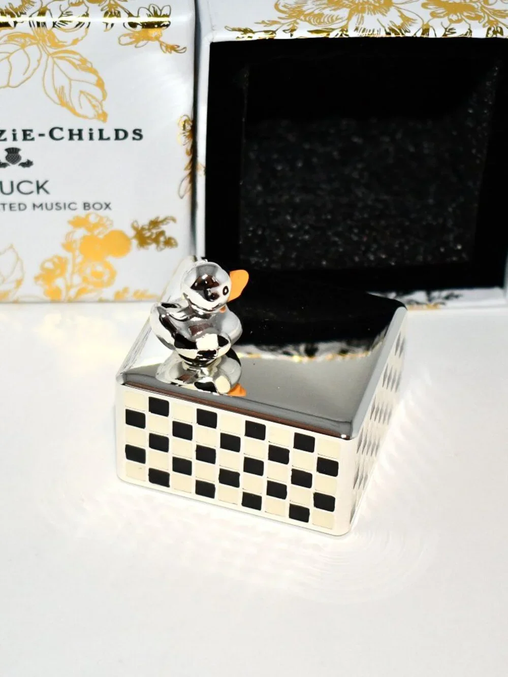 Mackenzie Childs Duck Silver Plated Music Box #78220-1113 NWT